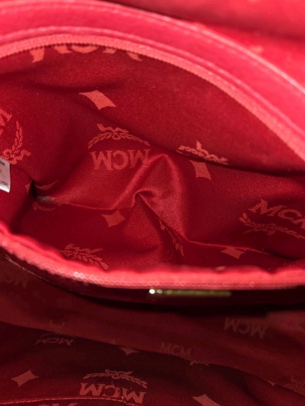 MCM Redish/ Pink Leather FULL Size Studded Backpack w Gold Hardware (EUC) - Picture 15 of 17